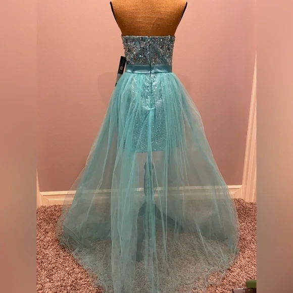 Strapless beaded turquoise unique Dress - Picture 4 of 10